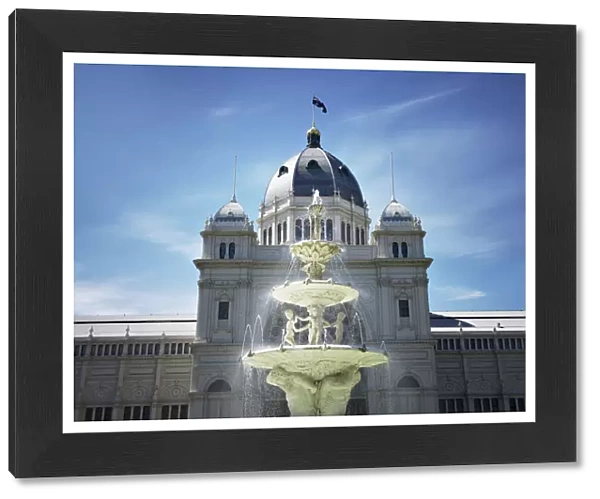 Royal Exhibition Building and historic fountain in Melbourne