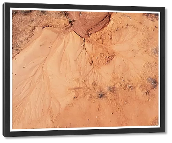 Aerial Drone point of view over the red dirt, unique patterns in the dry arid climate of outback Australia