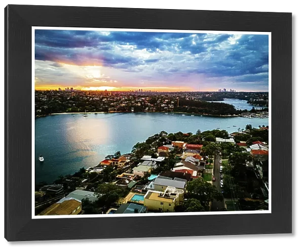 Aerial view of sunset over Middle Harbour, Sydney