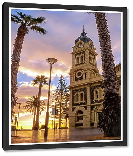 Sunset View of the Glenelg Town Hall at Moseley Square, Holdfast Bay in Gulf St Vincent, Adelaide, South Australia