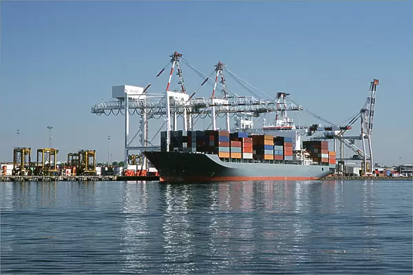Container ship in dock, Melbourne, Australia