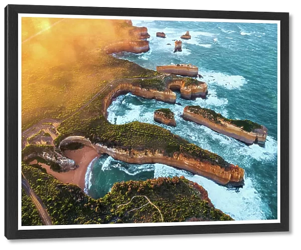 Aerial view of the rocky cliffs, Great Ocean Road, Australia