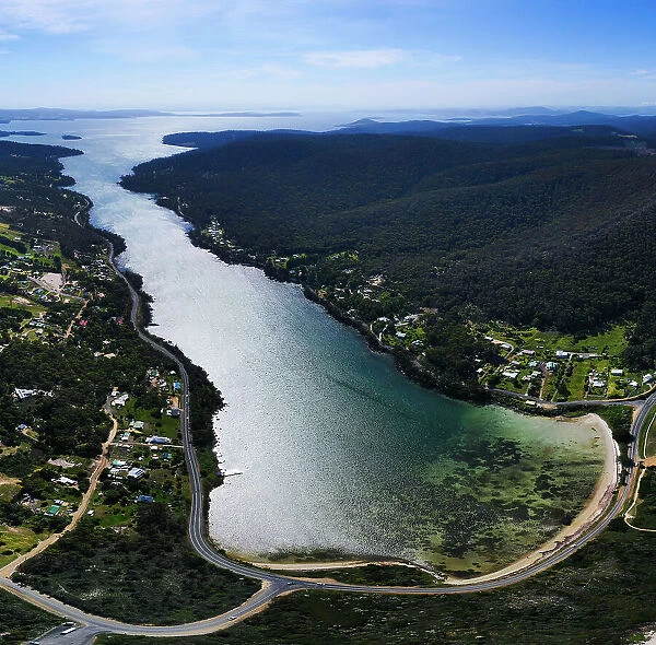 Aerial view of the Eaglehawk Neck in Tasmania, Australia