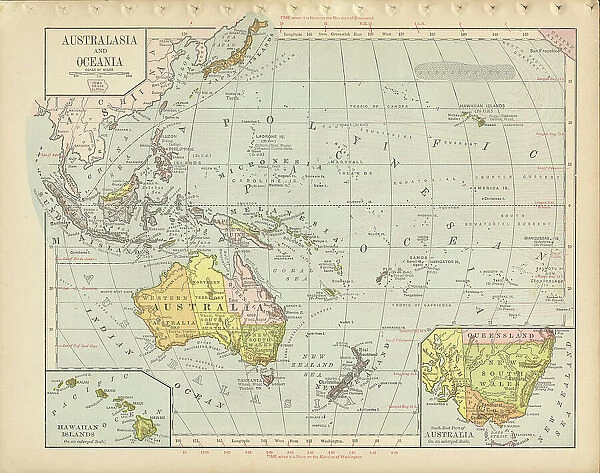 Australia Antique Victorian Engraved Colored Map, 1899