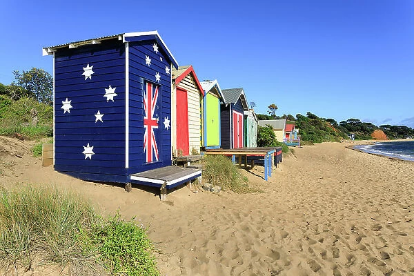 Bathing huts on Mills Beach. Mornington. Victoria. Australia