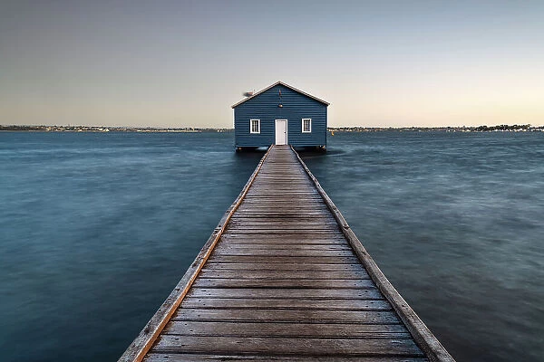The blue boat shed at sunset, Perth, Australia
