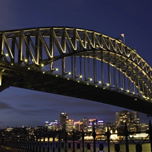Australia, Sydney, Harbour Bridge at night, low angle view