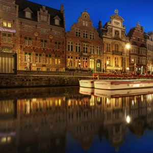 The Blue Hour of Ghent & the Graslei, East Flanders, Belgium, Europe