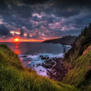 A coastal view of cliffs and Pines, Norfolk Island, Australia, Southern South Pacific