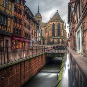 Colmar Cathedral, street and canal