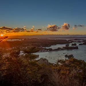 The view of Matsushima Bay, Miyagi, Japan, from Otakamori, at winter sunset