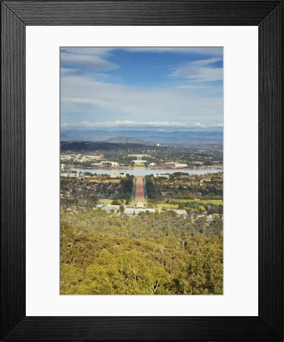 Framed Print : View of Canberra and Lake Burley Griffin