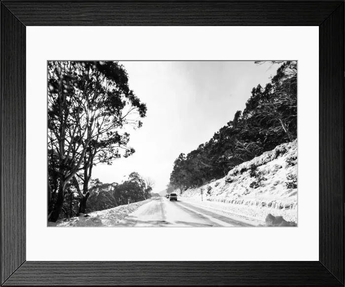 Framed Print : Driving through the snowy mountains of Thredbo Framed Print : Driving through the snowy mountains of Thredbo