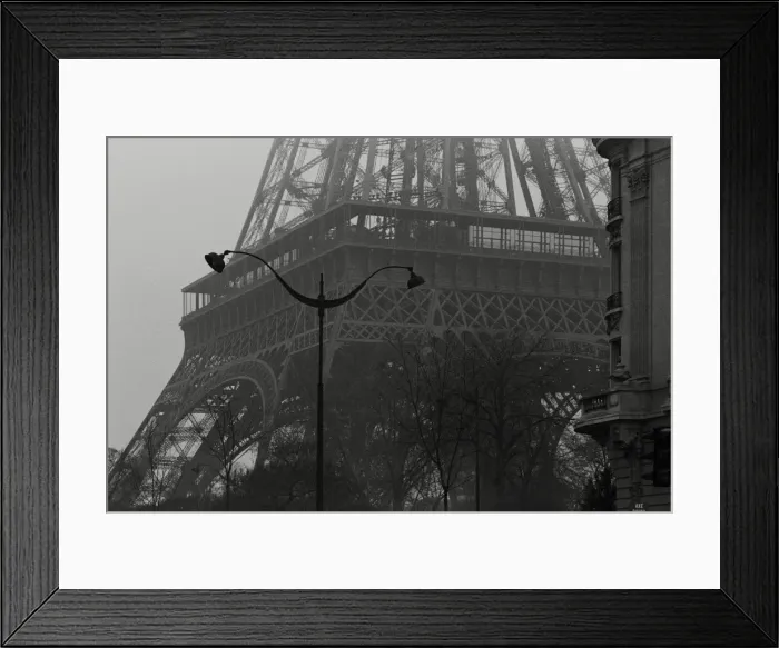 Framed Print : Closed Up Image of the Eiffel Tower, a Street Lamp Standing In Front of It, Front View, Paris, France
