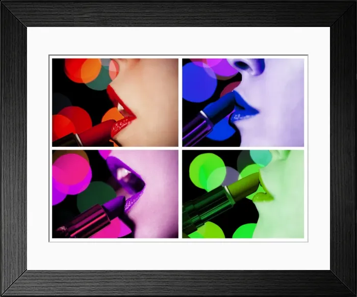 Framed Print : PopArt. Imagen tipo popArt con chica pintandose los labios