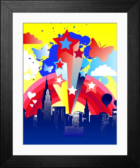 Framed Print : New York skyline with explosion of stars Framed Print : New York skyline with explosion of stars