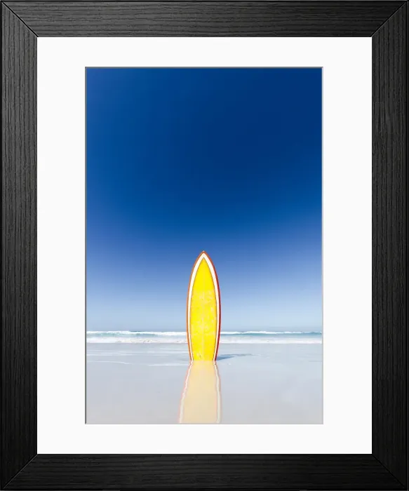 Framed Print : Retro yellow surf board and blue sky. Australia Framed Print : Retro yellow surf board and blue sky. Australia