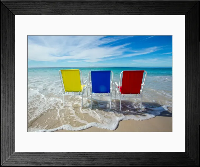 Framed Print : Three chairs at the beach. Australia Framed Print : Three chairs at the beach. Australia
