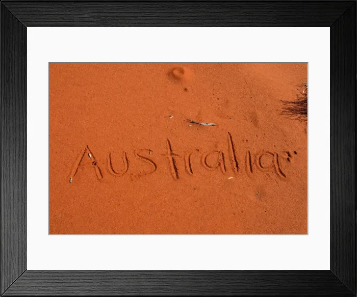 Framed Print : Australian written in red desert sand