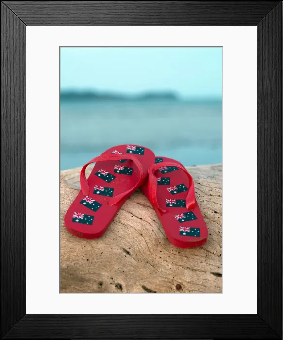 Framed Print : Australian Flag Thongs at Beach Framed Print : Australian Flag Thongs at Beach