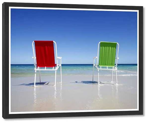 Red and green beach chairs