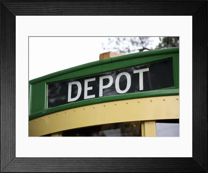 Framed Print : A tram with the word DEPOT written on it