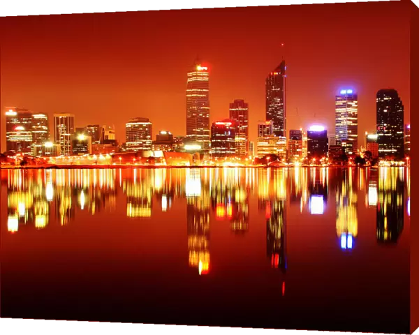 Perth City Night Skyline Reflected in the Swan River