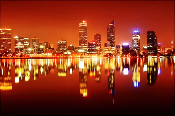 Perth City Night Skyline Reflected in the Swan River