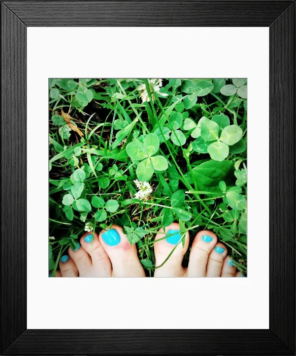 Framed Print : Toes in Green Clover Four Leaf Clover