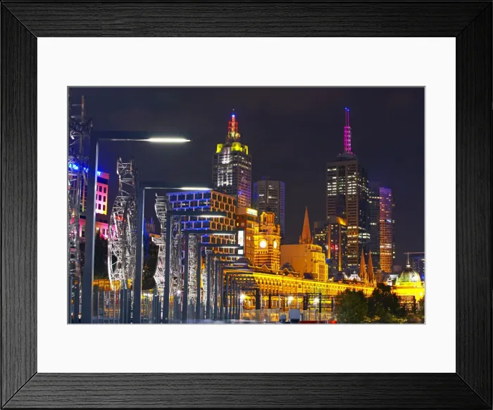 Framed Print : Australia, Melbourne, footbridge on Melbourne skyline Framed Print : Australia, Melbourne, footbridge on Melbourne skyline