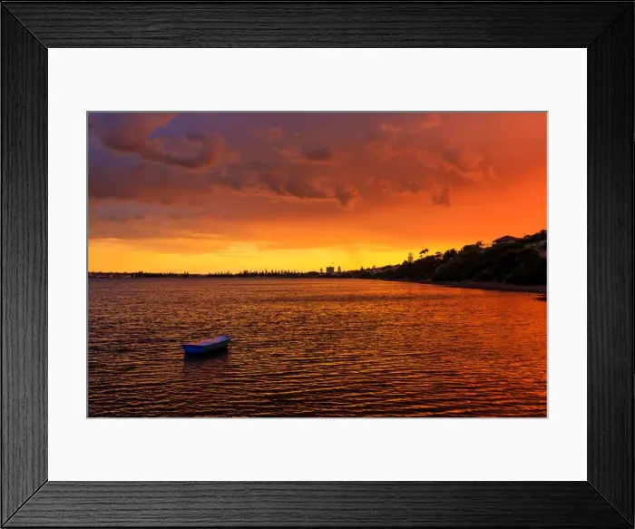 Framed Print : Sunset and dinghy at Port Lincoln. South Australia Framed Print : Sunset and dinghy at Port Lincoln. South Australia