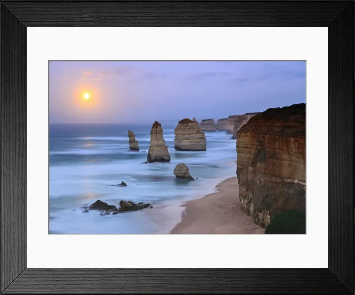 Framed Print : Twelve Apostles moon set, Victoria