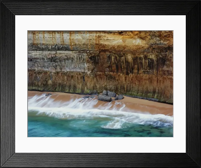 Framed Print : Australia, Victoria, ocean waves and beach below cliff, elevated view Framed Print : Australia, Victoria, ocean waves and beach below cliff, elevated view