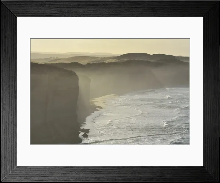 Framed Print : Coastline with Ocean Waves and Morning Mist Framed Print : Coastline with Ocean Waves and Morning Mist