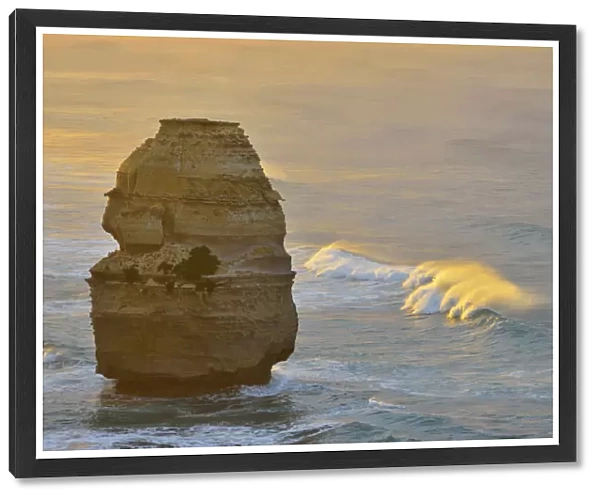 Limestone Stack and Wave at Sunrise