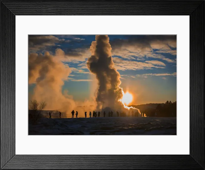 Framed Print : Erupting geysir during the late afternoon in winter, Haukadaisvegur, Iceland Framed Print : Erupting geysir during the late afternoon in winter, Haukadaisvegur, Iceland