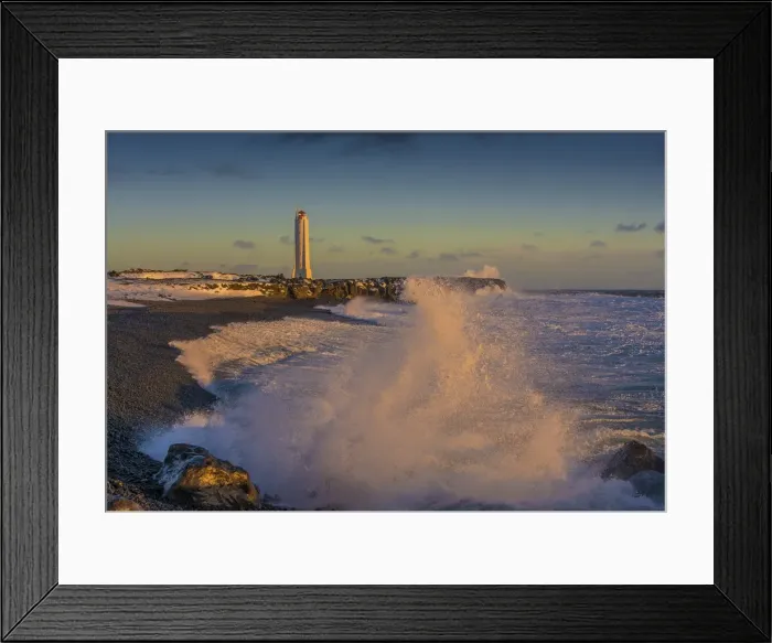 Framed Print : Lighthouse and shoreline at Arnarstapi, Snaefellness, Iceland