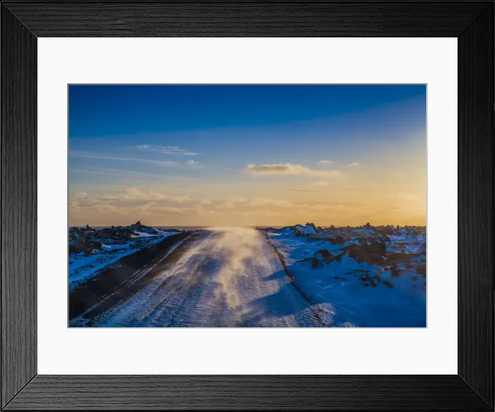 Framed Print : Winter winds blowing across the highway near Arnarstapi, Snaefellness, Iceland Framed Print : Winter winds blowing across the highway near Arnarstapi, Snaefellness, Iceland