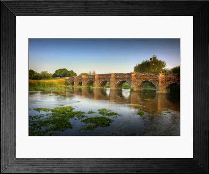 Framed Print : The Stour river and historic bridge at Sturminster Marshall, Dorset, England, United Kingdom