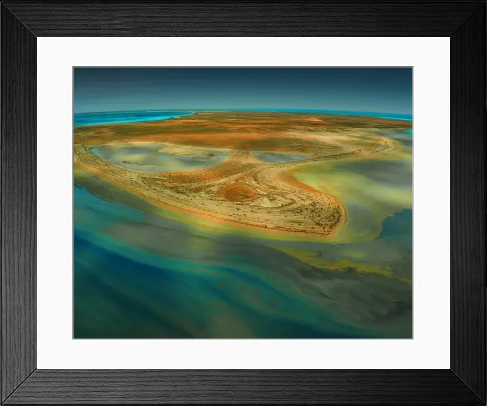 Framed Print : An Aerial view of the Australian outback in flood around Lake Eyre, showing the vibrant colours of the Landscape Framed Print : An Aerial view of the Australian outback in flood around Lake Eyre, showing the vibrant colours of the Landscape