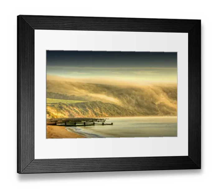 Framed Print : Misty morning along the coastline at Sawnage, England, United Kingdom Framed Print : Misty morning along the coastline at Sawnage, England, United Kingdom