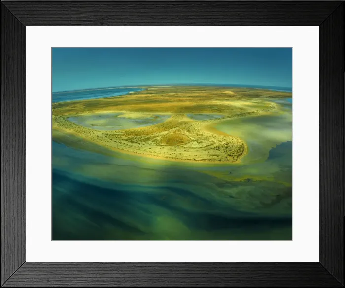 Framed Print : An Aerial view of the Australian outback in flood around Lake Eyre, showing the vibrant colours of the Landscape Framed Print : An Aerial view of the Australian outback in flood around Lake Eyre, showing the vibrant colours of the Landscape