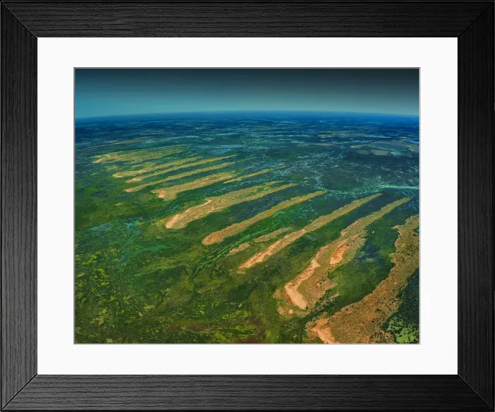 Framed Print : An Aerial view of the Australian outback in flood, showing the vibrant colours of the Landscape
