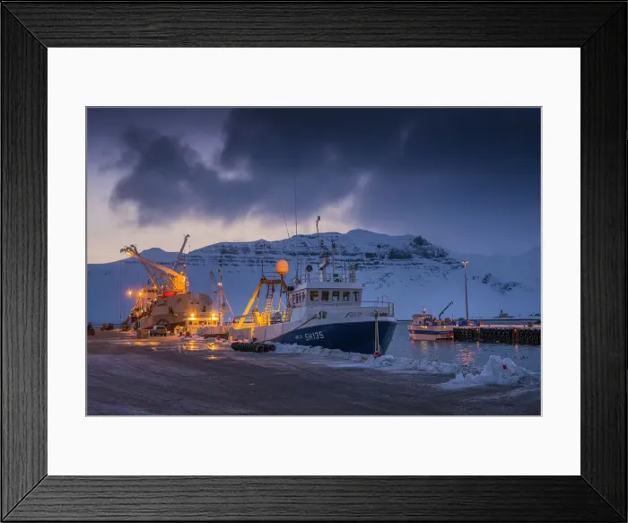 Framed Print : The harbour and ships loading and unloading goods, Grundarfjordur, northwest Iceland Framed Print : The harbour and ships loading and unloading goods, Grundarfjordur, northwest Iceland