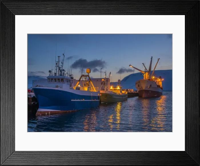 Framed Print : The harbour and ships loading and unloading goods, Grundarfjordur, northwest Iceland
