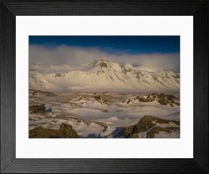 Framed Print : Winter scene on the coastline at Budir, Snaefellness, Iceland Framed Print : Winter scene on the coastline at Budir, Snaefellness, Iceland