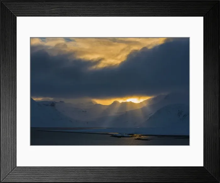 Framed Print : Light over the landscape in winter, near Grundarfjordur, northwest Iceland