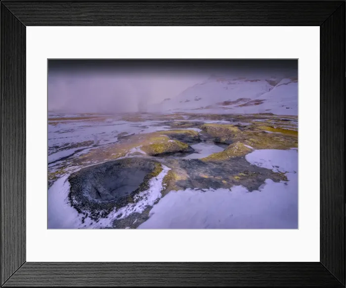 Framed Print : Volcanic activity during winter snowfall near Myvatn, Dimmuborgir, Iceland Framed Print : Volcanic activity during winter snowfall near Myvatn, Dimmuborgir, Iceland