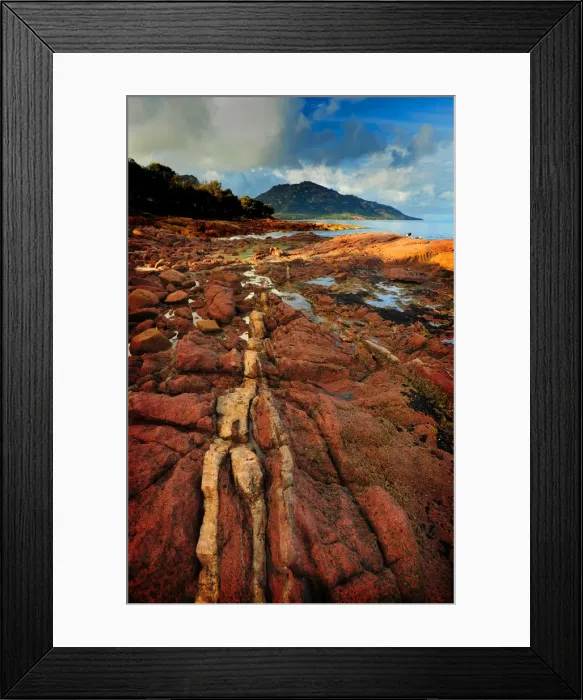 Framed Print : Low tide at Muirs beach, Coles bay, east coastline of Tasmania Framed Print : Low tide at Muirs beach, Coles bay, east coastline of Tasmania