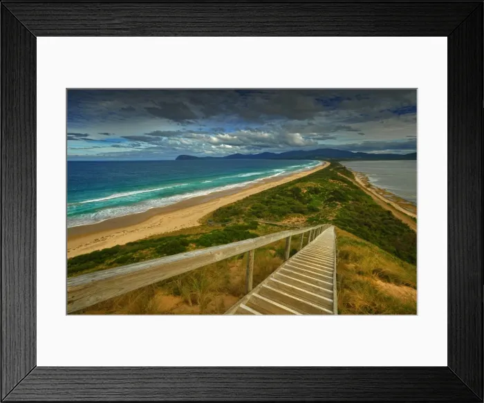 Framed Print : Looking southwards at the Isthmus between north and south Bruny Island, southern Tasmania Framed Print : Looking southwards at the Isthmus between north and south Bruny Island, southern Tasmania